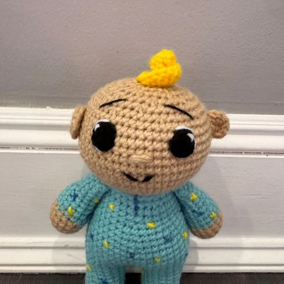 NWOT HANDMADE Cocomelon JJ Crochet Stuffed Doll Blue Outfit and Yellow Accents - Picture 4 of 5
